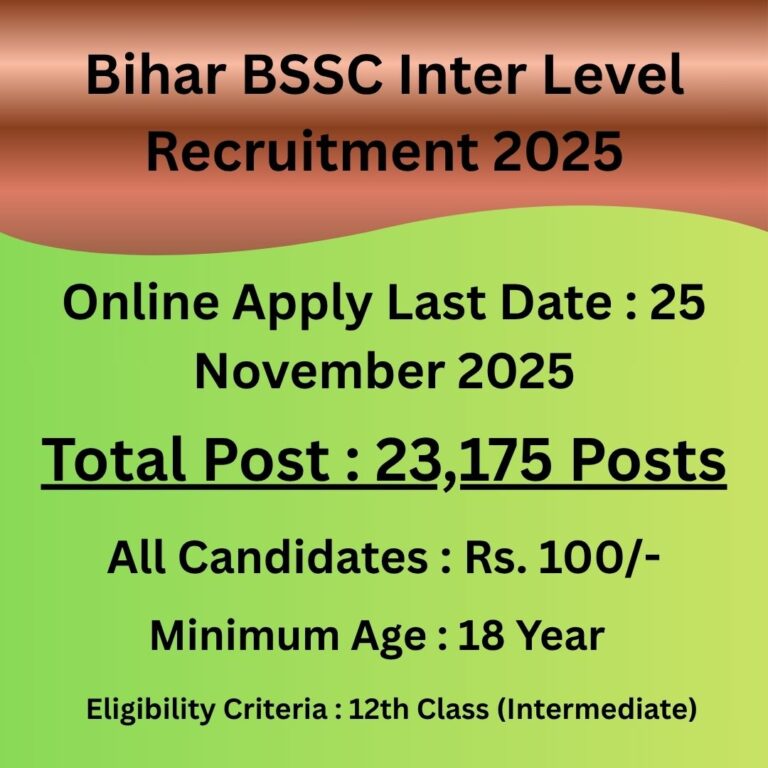 Bihar BSSC Inter Level Recruitment 2025 – 23,175 पदों पर ऑनलाइन आवेदन शुरू