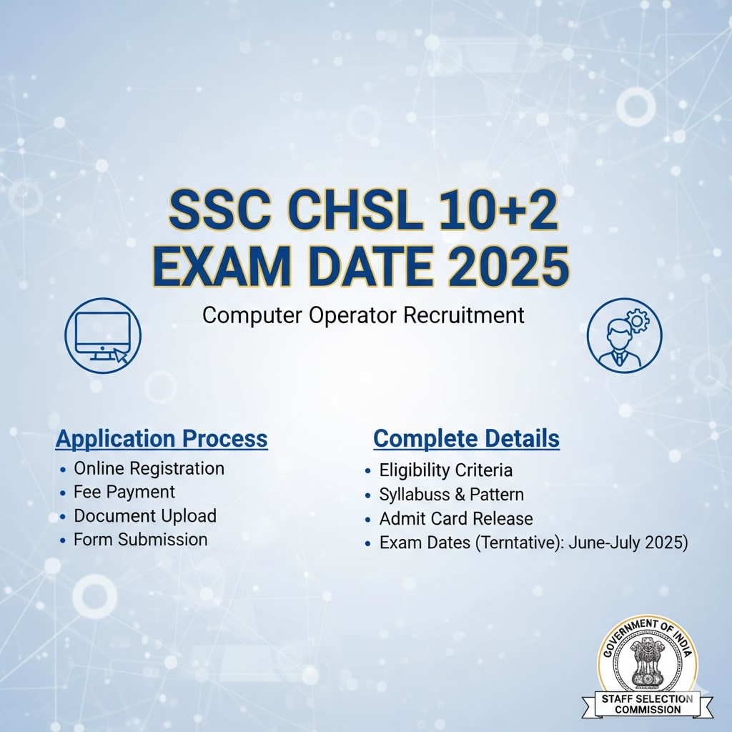 SSC CHSL 10+2 Exam Date 2025 : कंप्यूटर ऑपरेटर भर्ती, आवेदन प्रक्रिया और पूरी जानकारी