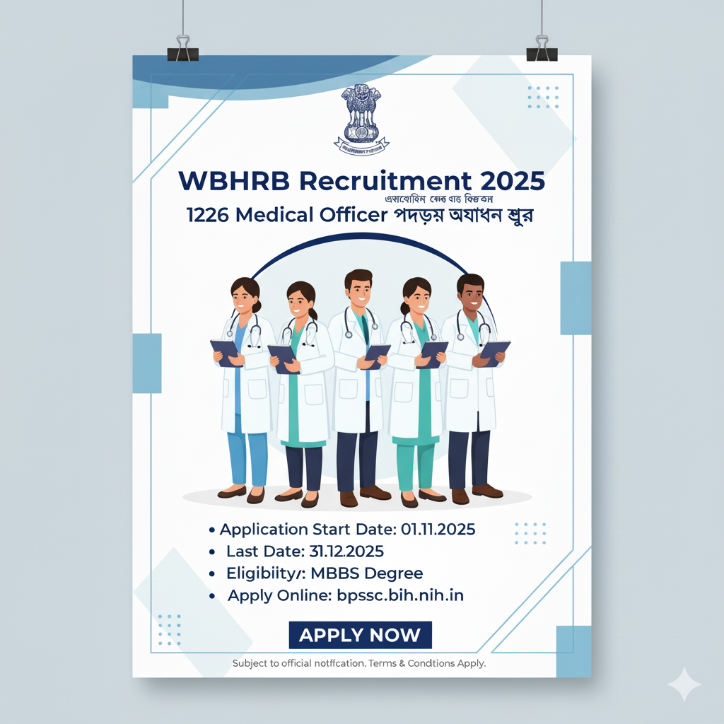 WBHRB Recruitment 2025 , 1226 Medical Officer পদের জন্য আবেদন শুরু