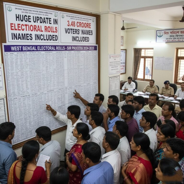 পশ্চিমবঙ্গের নির্বাচন তালিকায় বিশাল আপডেট: SIR প্রক্রিয়ায় ৩.৪৮ কোটি ভোটারের নাম অন্তর্ভুক্ত রাষ্ট্র নির্বাচন কমিশনের নির্দেশে পশ্চিমবঙ্গে SIR (State Integrated Roll) প্রক্রিয়ার মাধ্যমে সফলভাবে আপলোড করা হয়েছে। এই ডিজিটাল উদ্যোগে ভোটার তালিকা আরও স্বচ্ছ, নির্ভুল ও আধুনিক হচ্ছে। জানুন পুরো বিস্তারিত খবর।