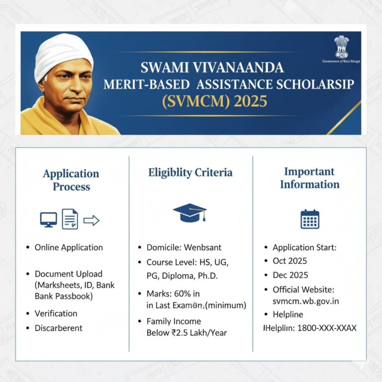 স্বামী বিবেকানন্দ মেধা-ভিত্তিক অর্থসাহায্য স্কলারশিপ (SVMCM) ২০২৫: আবেদন প্রক্রিয়া যোগ্যতা এবং অন্যান্য গুরুত্বপূর্ণ তথ্য