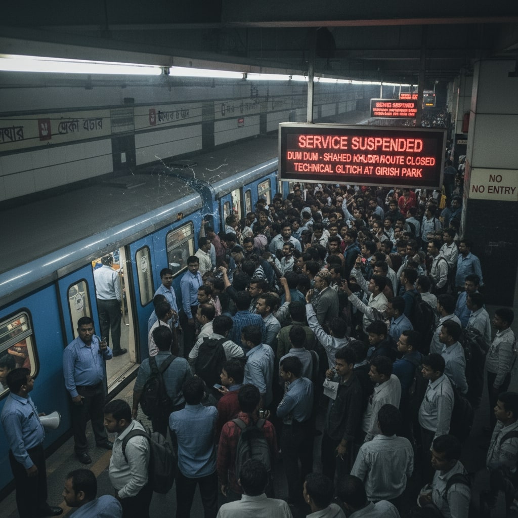 মেট্রো পরিষেবায় বিঘ্ন: কলকাতার ব্লু লাইনে গিরিশ পার্কে ত্রুটির কারণে দমদম-শহিদ ক্ষুদিরাম রুটে মেট্রো বন্ধ