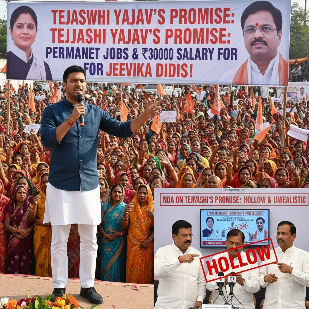 तेजस्वी यादव का वादा: जीविका दीदियों को स्थायी नौकरी और ₹30000 वेतन NDA ने बताया खोखली