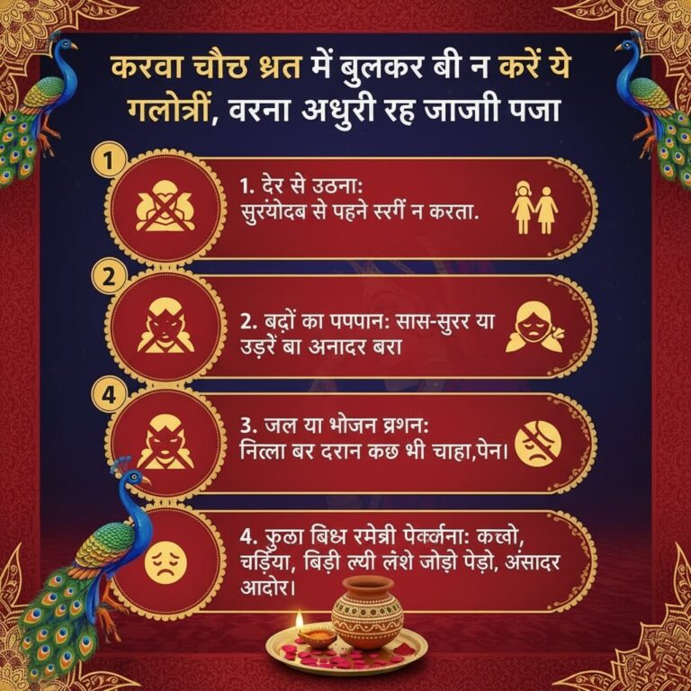 करवा चौथ व्रत में भूलकर भी न करें ये गलतियाँ, वरना अधूरी रह जाएगी पूजा