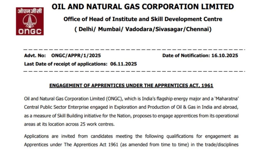 ONGC Apprentice Recruitment 2025